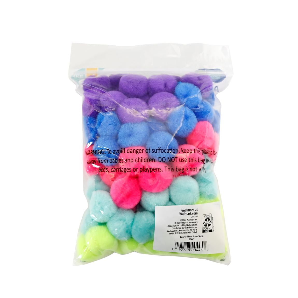 (4 pack) Hello Hobby Neon Multicolor Craft Pom Poms, 100 Count