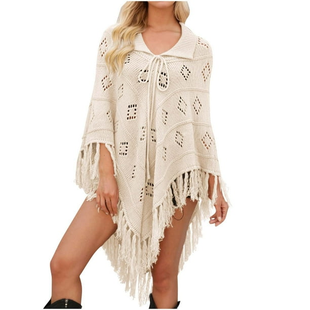 Suéter de Mujer Tops Moda Casual Primavera Verano Nuevo Versátil Lapel Tassel Pullover de Punto Top