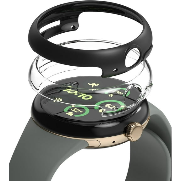 XiHAMA Slim [Anti-Yellowing Material / 2 Pack] Compatible with Google Pixel Watch 3 Case (45mm), Sturdy Solid Transparent Cover   Extra Color for Women, Men - Clear   Matte