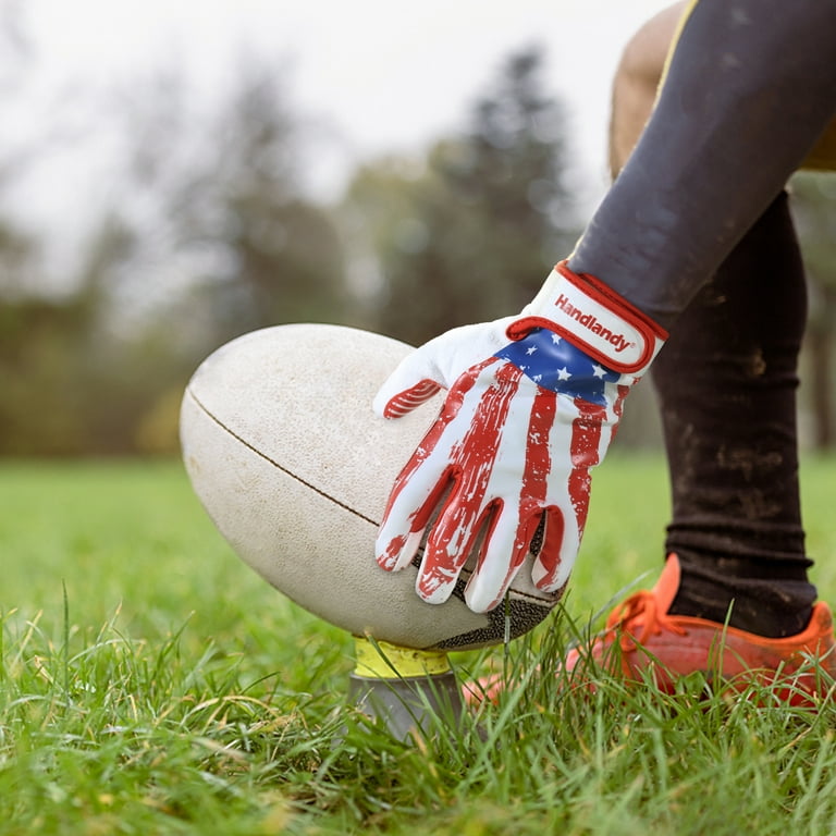 Red white and cheap blue youth football gloves