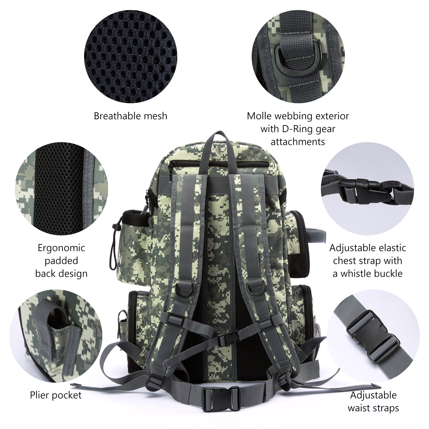 Bassdash Fishing Tackle Backpack Water Resistant Lightweight Tactical Bag Soft Tackle Box with Rod Holder and Protective Rain Cover