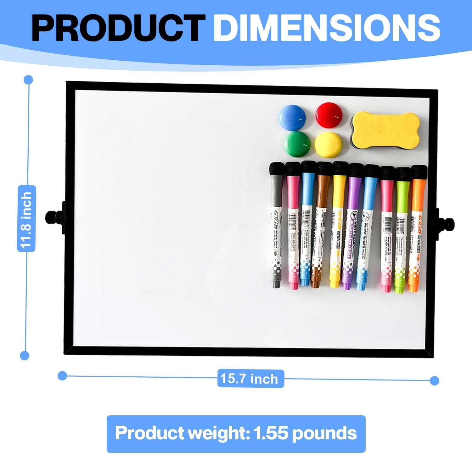 Lilymeche Concept - Dry Erase Board, 16" x 12" Magnetic Desktop Whiteboard with Stand,10 Markers, 4 Magnets, 1 Eraser, Double-Sided Portable Board for Drawing, Kitchen Planning, School, Home, Office