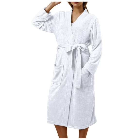 Women Robe Clearance Plush Cozy Bathrobes Fuzzy Soft Spa Robes Long Long Shower Robe for Women White L