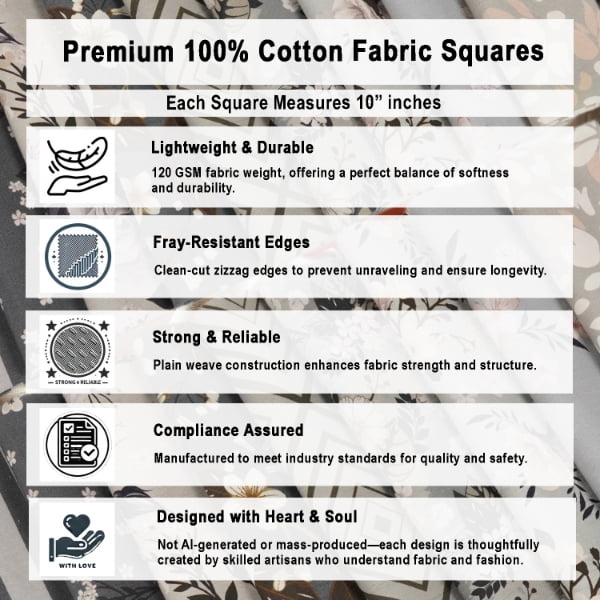 Soimoi 40 Pcs 10 x 10 inches Printied Quilting Fabric Bundles Precut, DIY Cotton Fabric Square, Printed Layer Cakes Patchwork Materials for Craft, Charm Squares for Quilts, Sewing