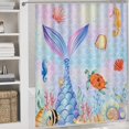 thumbnail image 5 of Rustic Watercolor Mermaid for Bathroom Shower Curtains Sets with Rugs 4Pcs,Vintage Nautical Underwater Wildlife Fish Coral Starfish Shower Curtains Sets (12Hooks), 5 of 8