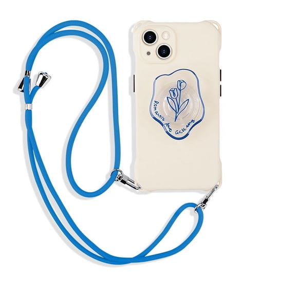 Soft TPU Designed Case for iPhone 13 Pro Max 6.7", Adjustable Hanging Rope Shockproof Cover Case with Kickstand for Women & Girls,White