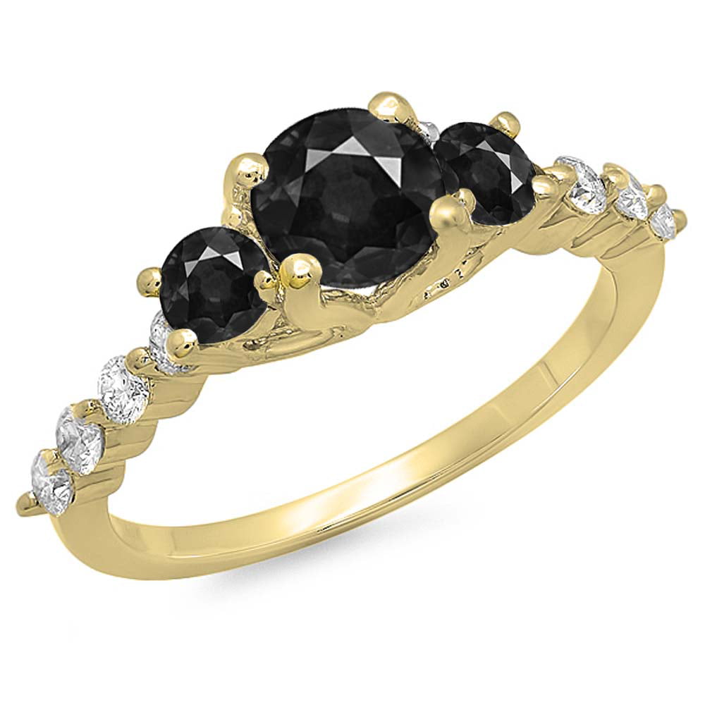 Dazzlingrock Collection 10kt Yellow Gold Womens Round Black Color Enhanced Diamond Cluster Ring 3/8 ctw 