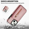 thumbnail image 4 of Feishell Back Flip Case for Apple iPhone 15,Premium PU Leather Wallet Cover with ID Credit Card Holder & Zipper Pocket Magnetic Metal Button Kickstand Shockproof Phone Case,Rosegold, 4 of 7