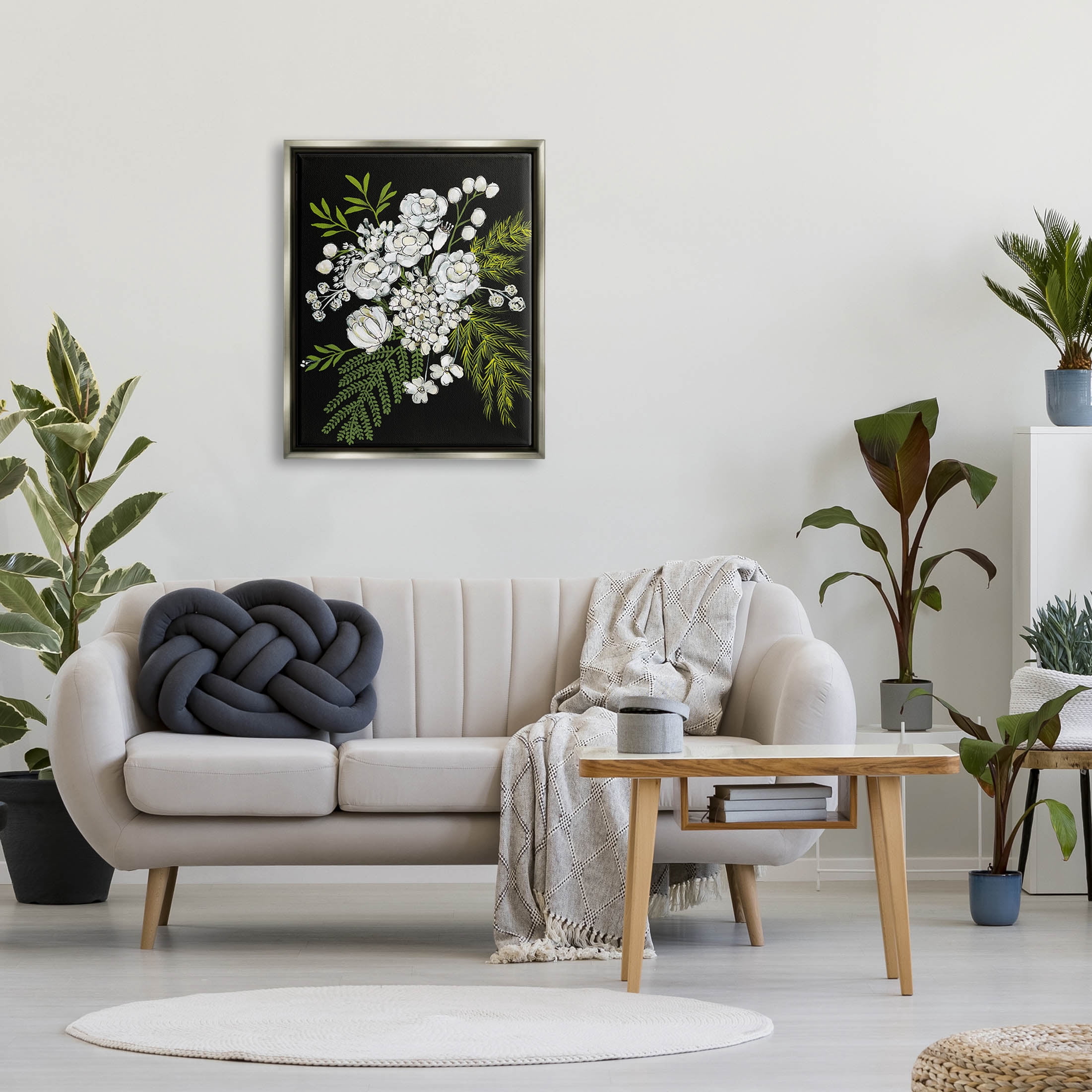 Stupell Industries Contrasting Flower Blossoms Arrangement Graphic Art Luster Gray Floating Framed Canvas Print Wall Art, Design by Regina Moore