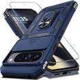 thumbnail image 1 of KOMI Case Compatible with Google Pixel 9 Pro XL Built in Slide Camera Lens Cover+Screen Protector+Finger Ring Holder Kickstand,Heavy Duty Shockproof Full Body Protective Phone Cover, Blue, 1 of 5