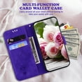 thumbnail image 6 of Allytechgroup Flower Embossed Flip Stand Cards Slots Shockproof Hand Wrist Wallet Case Cover for  Apple iPhone 15 Pro, Purple, 6 of 6