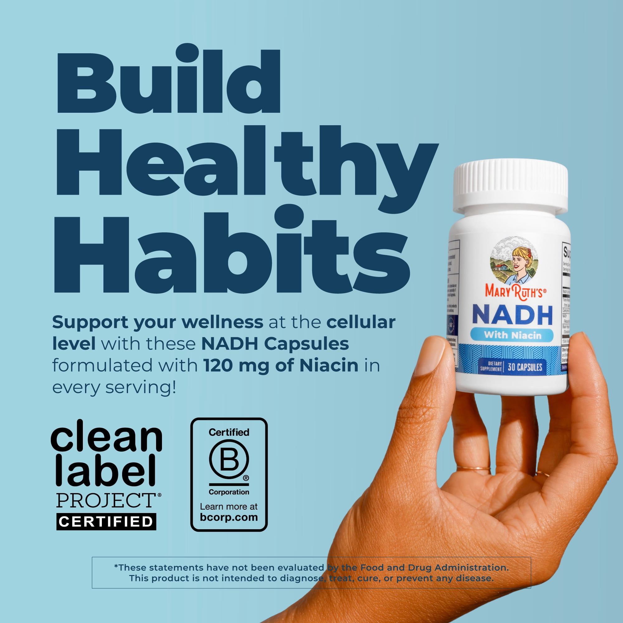 MaryRuth's NADH Capsules NAD+ Precursor for Energy Metabolism, Niacin, NAD+ Precursor, Trans-Resveratrol , CoQ10, Unisex, Ages 18+, 30 Servings