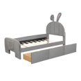 thumbnail image 3 of Velvet Platform Bed with Rabbit-Shaped Headboard, with Drawers, with Bed-End Storage Pocket Grey, 3 of 5