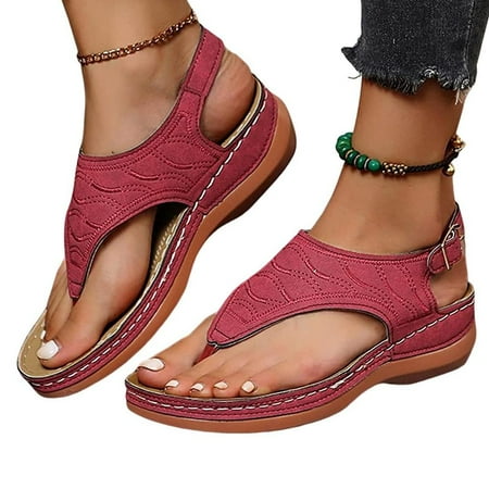 

Tohuu Fashion Orthotic Sandals Texture Pattern Flat Thong Sandals Sandals With Back Strap For Women s Walking Shoes sensible