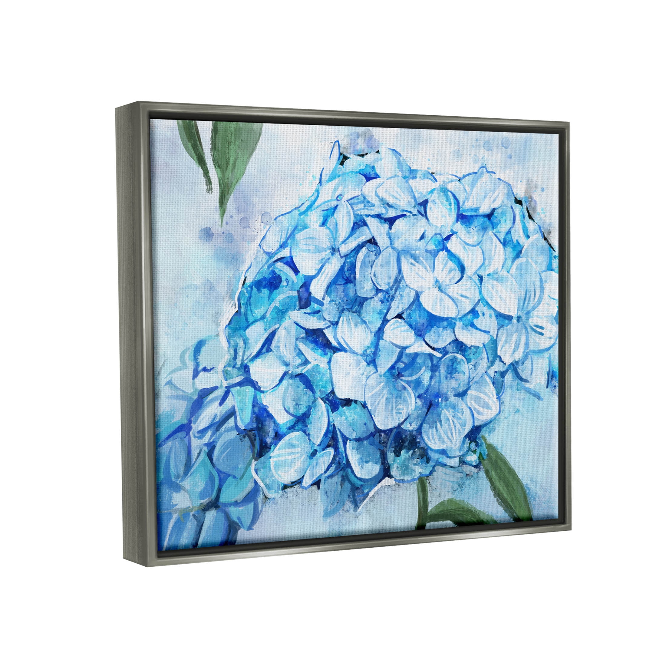 Blue Hydrangea Blossom Leaves Botanical & Floral Graphic Art Luster Gray Framed Art Print Wall Art