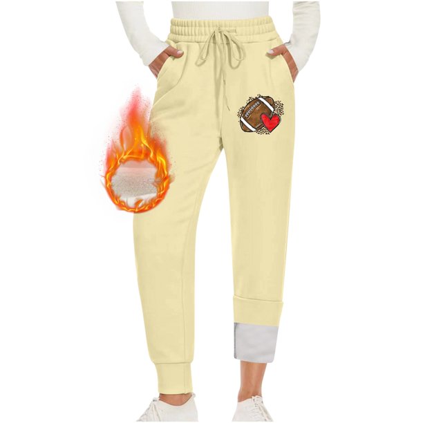 Gibobby Pantalones térmicos de mujer para el frío Pantalones De Chándal Para Mujer Con 2 Bolsillos Cordón Forro Polar De Invierno Cintura Alta Leggings Largos(Amarillo,G)