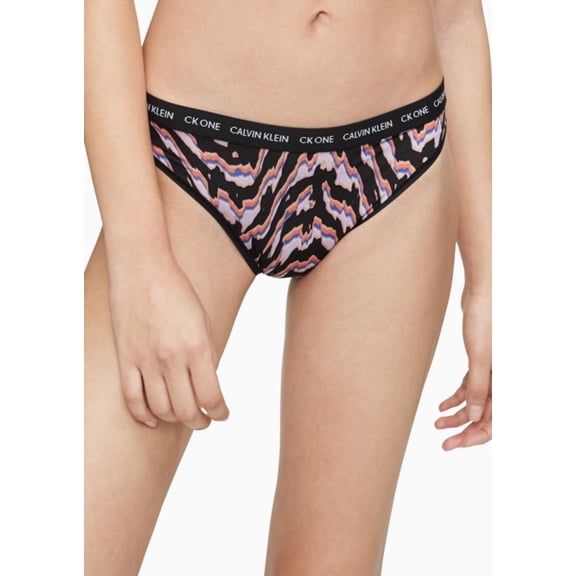 Calvin Klein Women's CK One Micro Brazilian Panty, Black Ambient Lavender Large