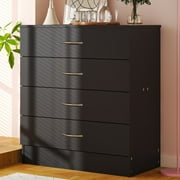 UBesGoo Black Chest of Drawers Dresser Wood Organizer Cabinet, 4 Drawer Nightstand Side Table, Furniture for Bedroom