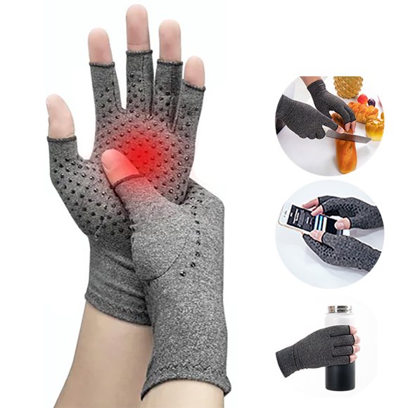par de guantes de compresión para artritis guantes de medio dedo para bicicleta para mujeres y hombres gris circunferencia de la palma dispensadora 17 cm longitud del guante 22 cm