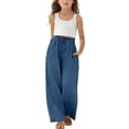 thumbnail image 4 of TIREOW Girls Soft Jeans Solid Color Loose Fit Casual Straight Wide Leg Elastic High Waist Drawstring Denim Pants Kids Children Daily Denim Trousers, 4 of 9