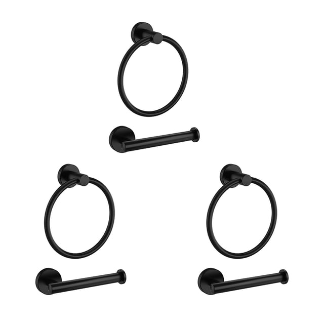 6 Piezas de Hardware de BañO, Anillo de Toalla Negro y Soporte de Papel HigiéNico, BañO de Acero Inoxidable, Toalla de Mano, Toalla
