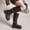 Brown, variant on Women's Slouchy Knee High Boots Mid Calf Chunky Platform Boots Round Toe Riding Biker Boots with Adjustable Buckle Viking Gothic Faux Leather Shoes