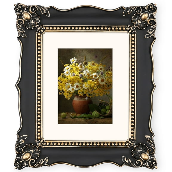 Black Picture Frames 8x10 for Wall and Tabletop, Vintage Photo Frame with Mat for 5x7 Image