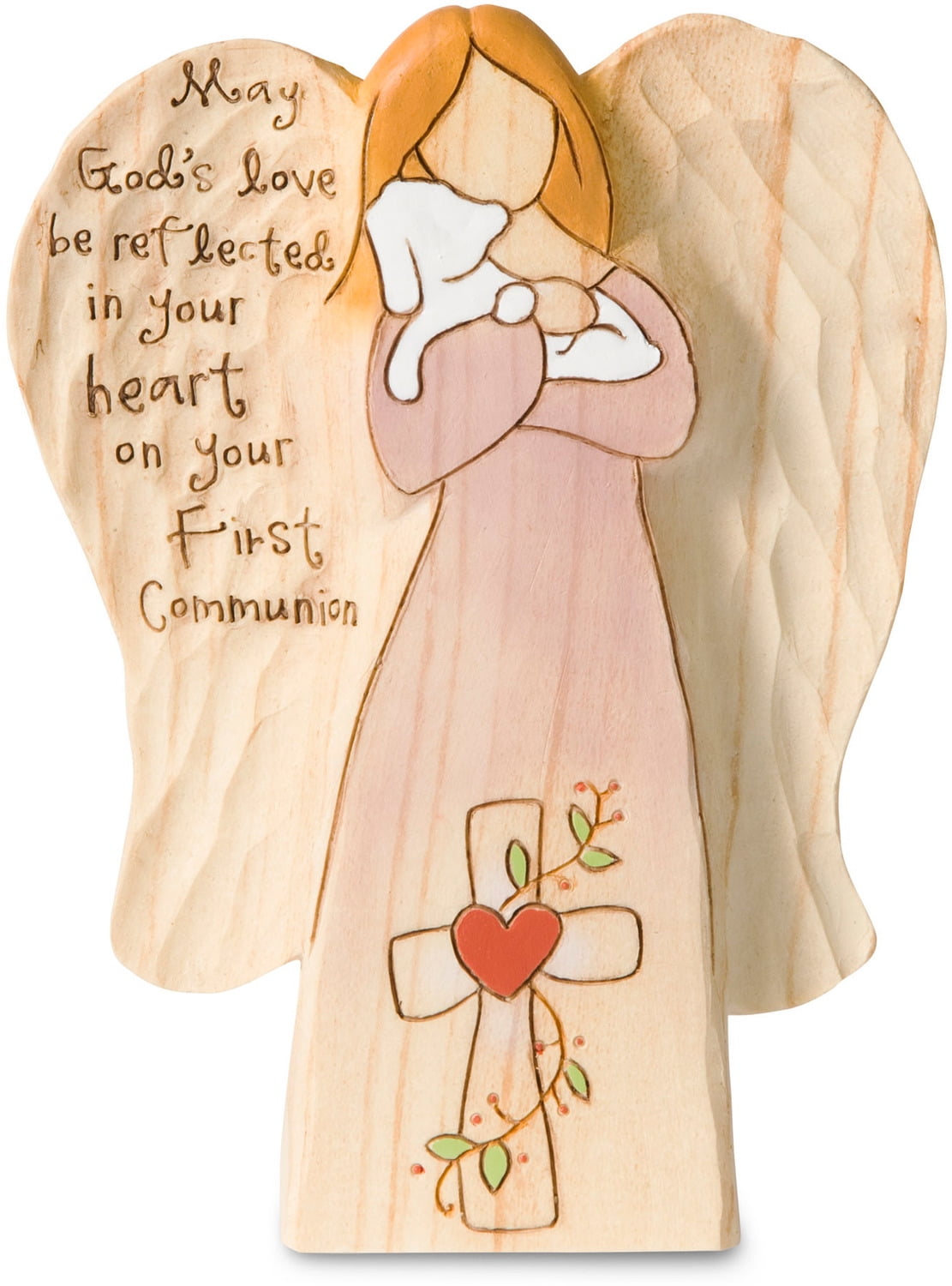 Pavilion 4.5 Wooden Carved Angel Figurine Ornament Forever in Our Hearts Memorial in Memory Gifts Pavilion Gift Company 78018
