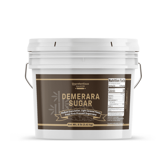 Unpretentious Demerara Sugar, Raw, First-Pressed Sugarcane Crystals For Drinks & Baking 1 Gallon