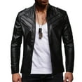 thumbnail image 2 of IYTR Men's Fashion Leather Jackets Zipper Stand-up Collar Plus Size Retro Leather Coats with Pocket Solid Color Long Sleeve Jacket Black XXXXXL, 2 of 3