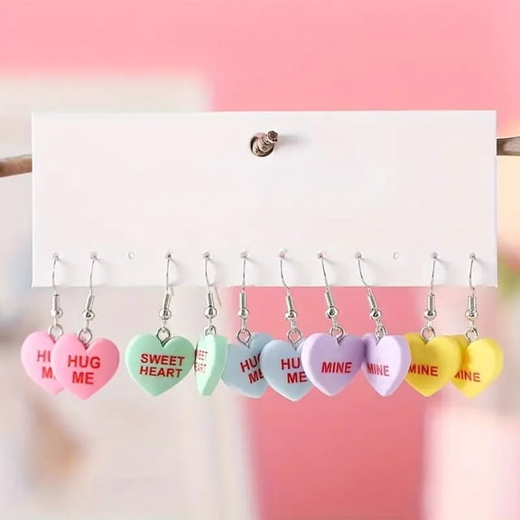 LEFTHIGH Home 5 Pairs Heart Shaped Women's Earrings Set 10pcs Acrylic Iron Dangle Drop Ear Jewelry for Valentines Day Gift Date Anniversary Holiday Gift