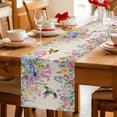 thumbnail image 5 of Watercolor Flowers Table Runner - 108 Inch Long Spring Hummingbird Butterflly Floral Beige Cotton and Linen Blended Dress Scarves Farmhouse Table Runner for Kitchen Dining, Coffee Table, 13" x 108", 5 of 8