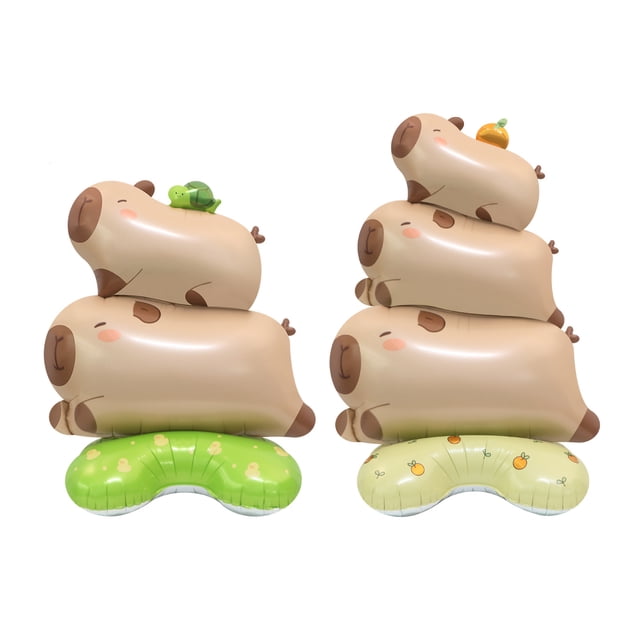 Globos de aluminio con forma de carpincho de pie con dibujos animados en 3D, 2 unidades, con tortuga