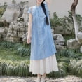 thumbnail image 3 of  New Chinese Style Linen Tencel Breathable Full Cardigan Artistic Blue Summer Cheongsam Skirt Suit Tide, 3 of 5