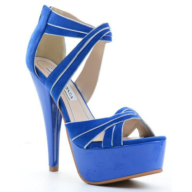 Fourever Funky - Criss-cross Lamy Stiletto Heels Platform Sandals Blue ...