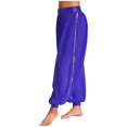 thumbnail image 3 of Aislor Women Belly Dance Side Split Yoga Pants Bloomer Trousers Perforance Blue One Size, 3 of 7