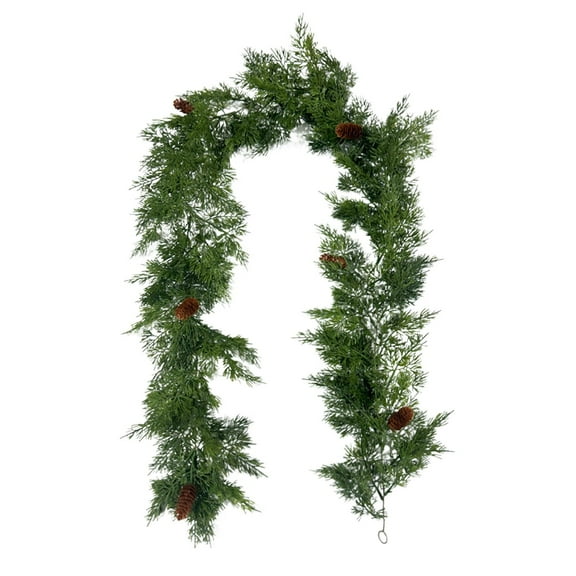5.9 Ft Christmas Garland for Mantle Christmas Norfolk Pine Garlands with Pinecones Faux Long Needle Pine Garland for Stairs Railing Fireplace Table Decor