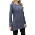 thumbnail image 6 of Htigea Women Long Sleeve Tunic Tops Solid Crewneck Pullover Casual Loose Fit Shirts Soft Comfy Everyday Tshirt with Pockets Navy L, 6 of 9