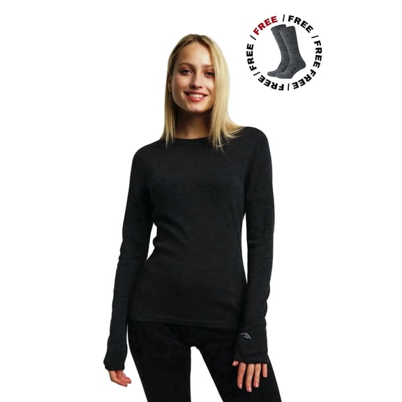 Merino.tech Women’s 100% Merino Wool Base Layer Top - Midweight 250 g/m² Long Sleeve Thermal Shirt with Bonus Hiking Socks Included