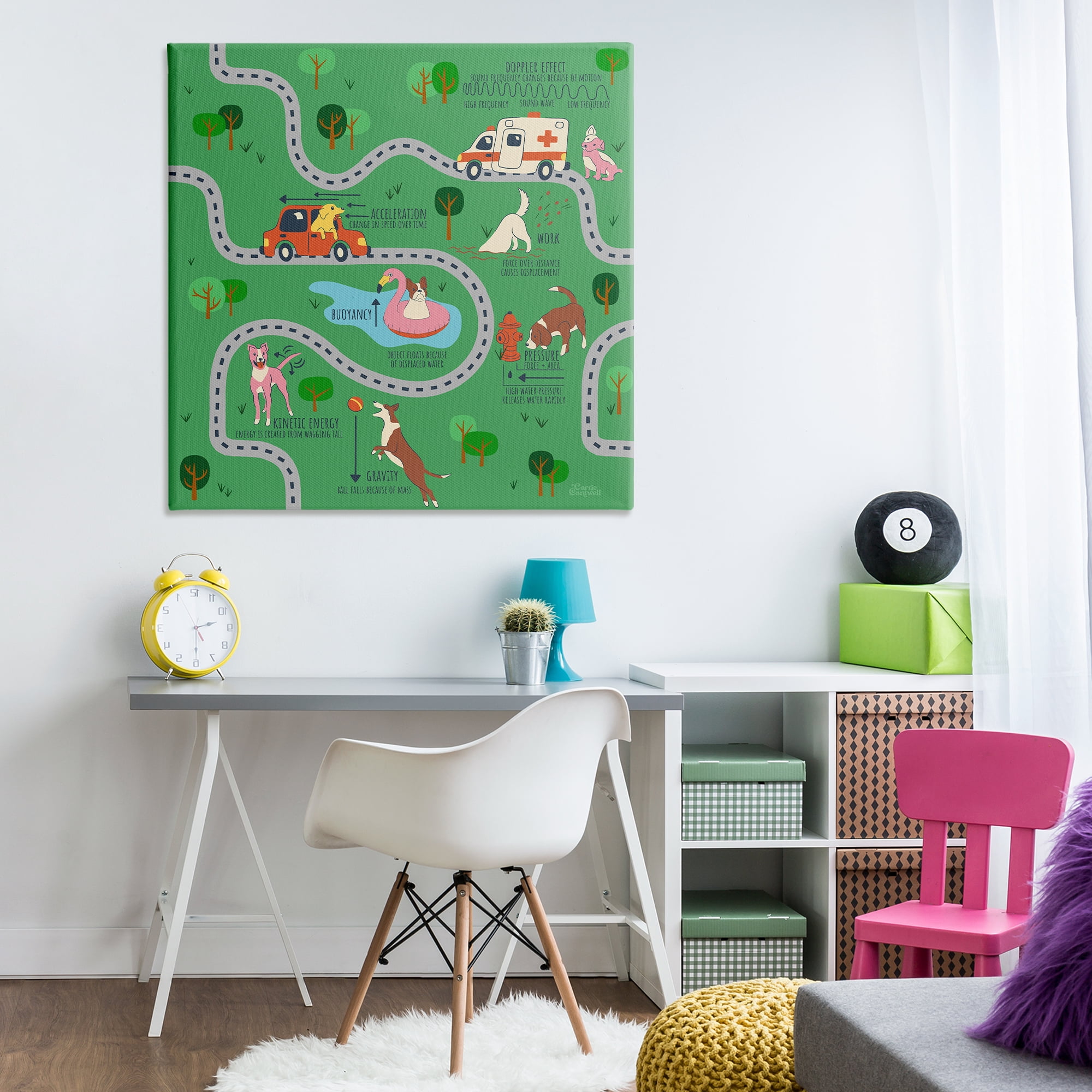 Stupell Industries Whimsical Dogs Map Education Painting Wrapped Canvas Art Print Wall Art, 36 x 36