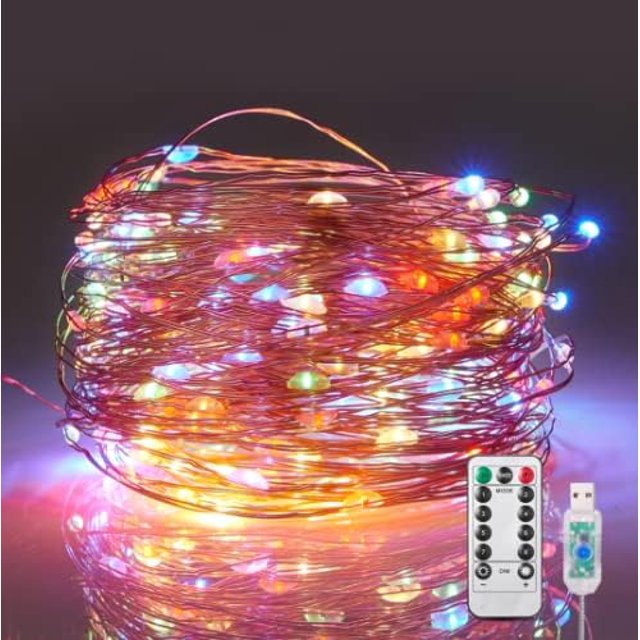 Cadena de luces LED, 20 m, 200 LED, USB, resistente al agua, IP65, multicolor, para exteriores, interiores, bodas, Navidad, San Valentín, fiestas de cumpleaños