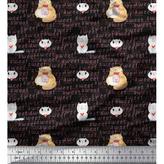 Soimoi Cotton Duck Fabric Sweet Cat Kids Printed Fabric 1 Yard 42 Inch Wide