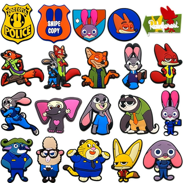 20 Cute Cartoon Zootopia Series Clogs, Shoe Flowers, PVC Soft Rubber Garden Shoes, DIY Decorative Buckles