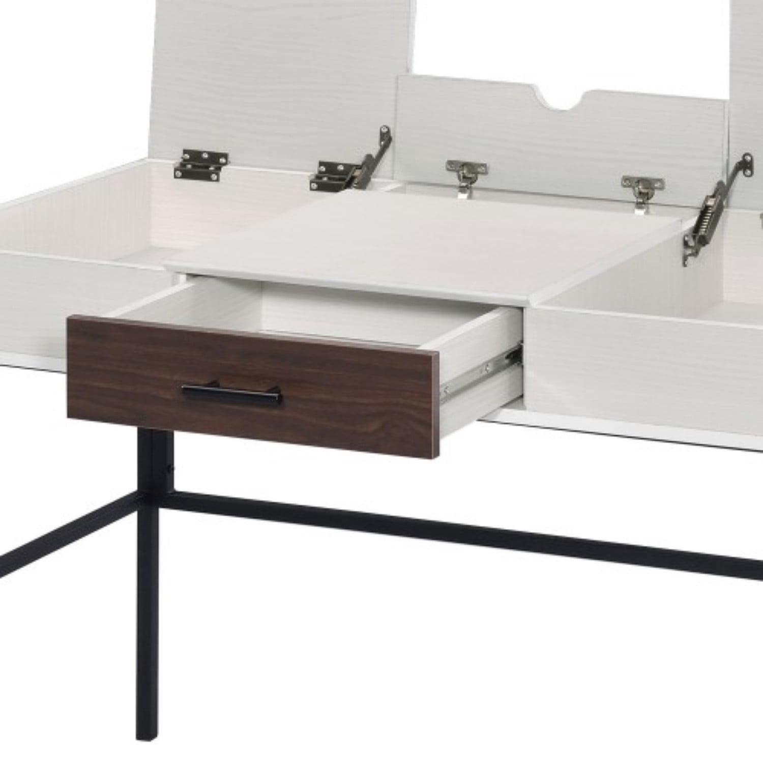 43" Modern Writing Desk with USB Charging Port, Natural & Black Computer Desk with Storage Drawer, Metal Base Office Desk with Side Shelves, Rectangular Study Table for Home Office