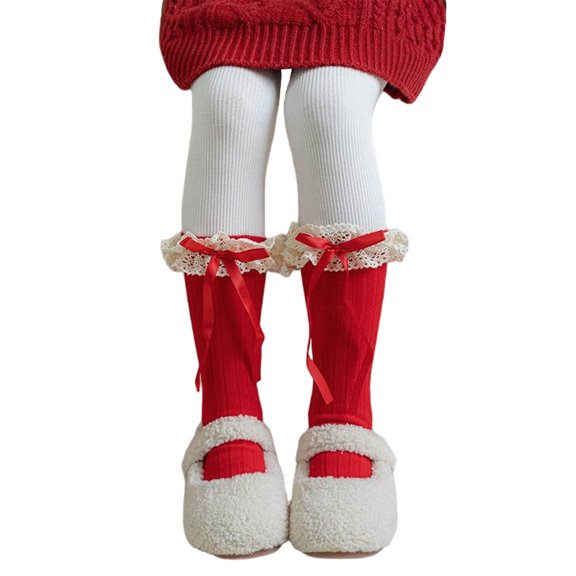 THDHVS Kids Socks,Girls Socks,Kids Double Knit Mid-Crew Socks Red for Warmth During The Holiday Season Festive Socks Are Ideal for Christmas and Winter Celebrations with Family Red Free Size