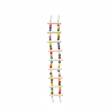 Abbraccia 2 Pack Wooden Bird Ladder with Colorful Beads Climbing Toy for Parrots Small Medium Birds Cage Accessory Hanging Hooks 15.75 Inch