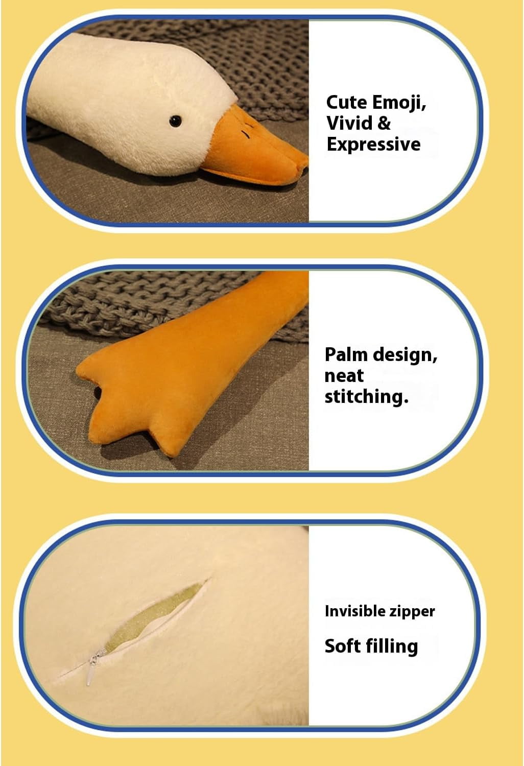 Plush Duck Dog Toy for Dogs, Soft Comfort & Interactive Indoor Toy, Multi-Size 19.6”–62.9” for Small to Large Breeds