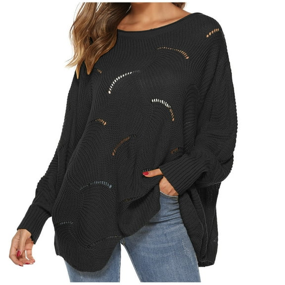 Lindreshi Womens Sweaters Fall 2023 Women's Fashion Loose Sleeve Hollow Irregular Knitted Pullover Sweater