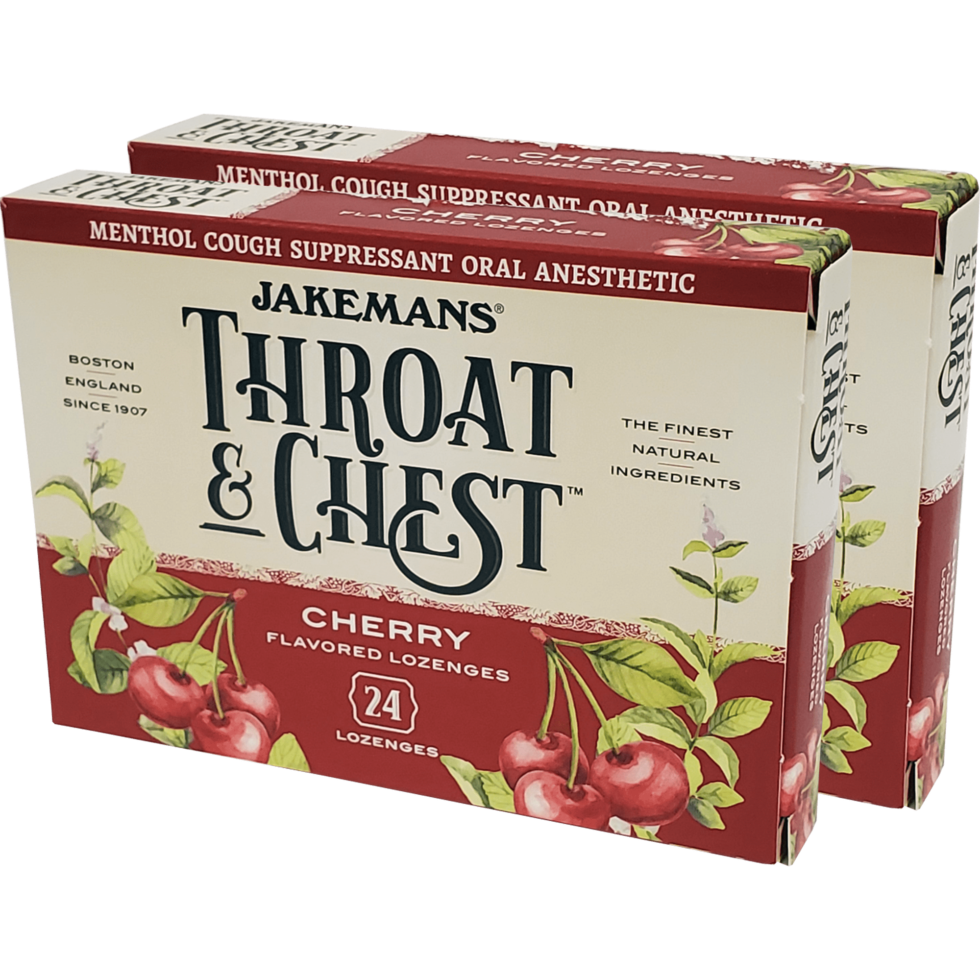 JAKEMANS Cherry Throat and Chest Lozenge Cough Drop Box, 2 boxes of 24 Lozenges