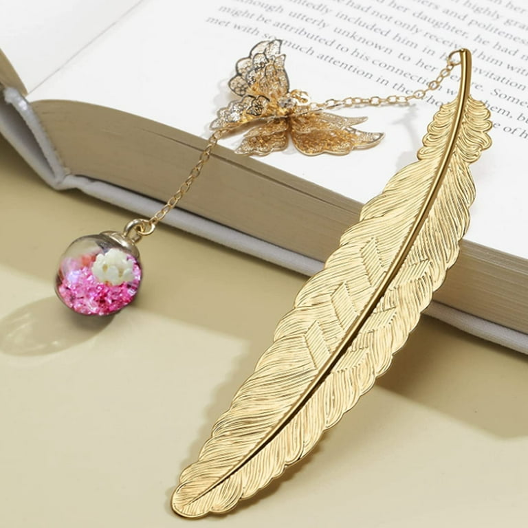 Retro Bookmark Feather Butterfly Creative Metal Bookmarks Stationery Gift  Metal Feather Bookmark 